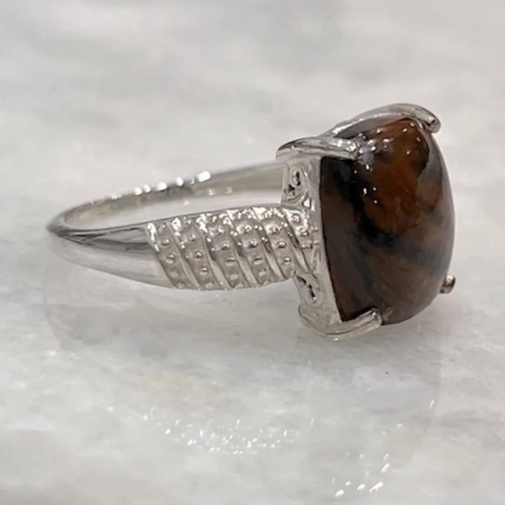 Coffee Obsidian Sterling Silver Ring Sz 8